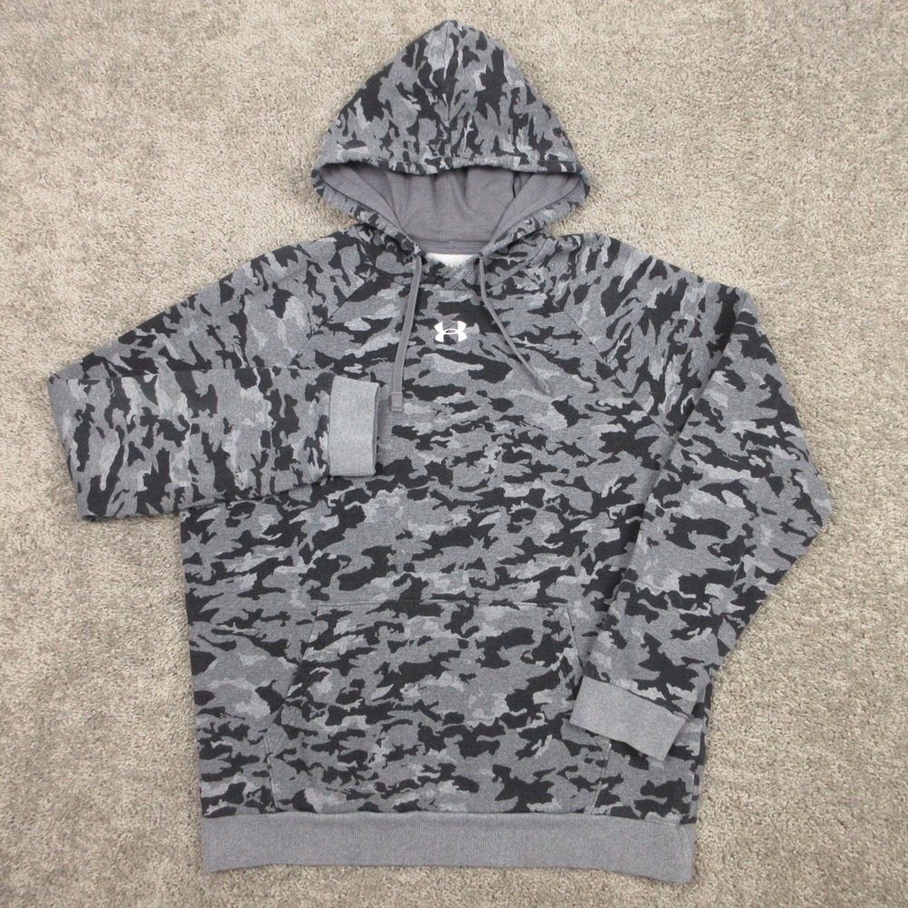Under Armour Sweater Mens Medium Gray‎ Black Camo Pullover Hoodie Sweatshirt
